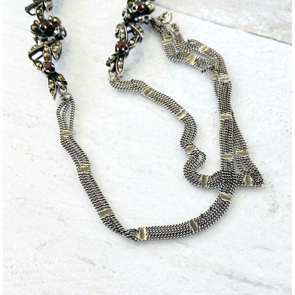 Gorgeous Sterling Silver Marcasite Garnet Necklace 20 In Long January Birthstone - Picture 7 of 16